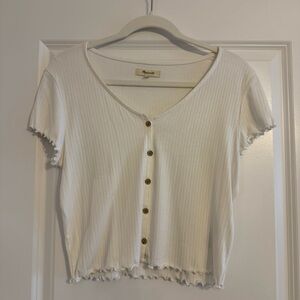 Madewell Cream Button-Down Ribbed Top